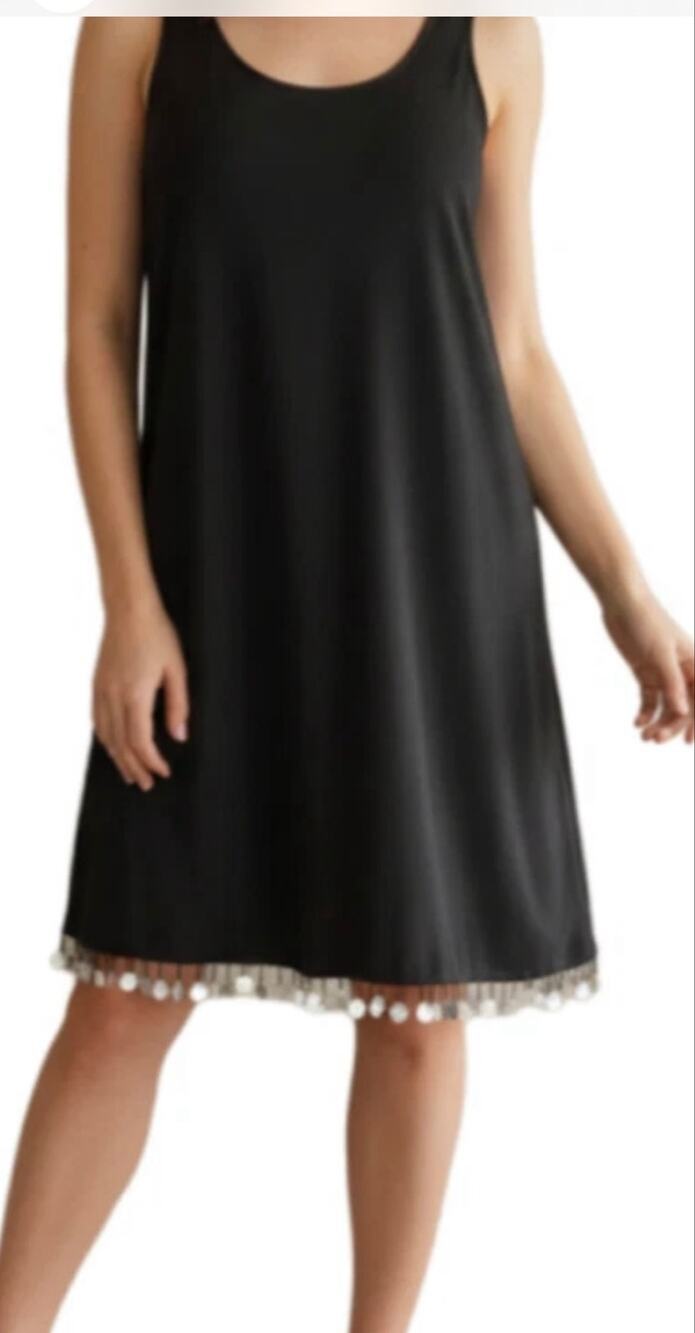 Little Black Sleeveless A-Line Dress Distinctive beads and dangling shells NWT
